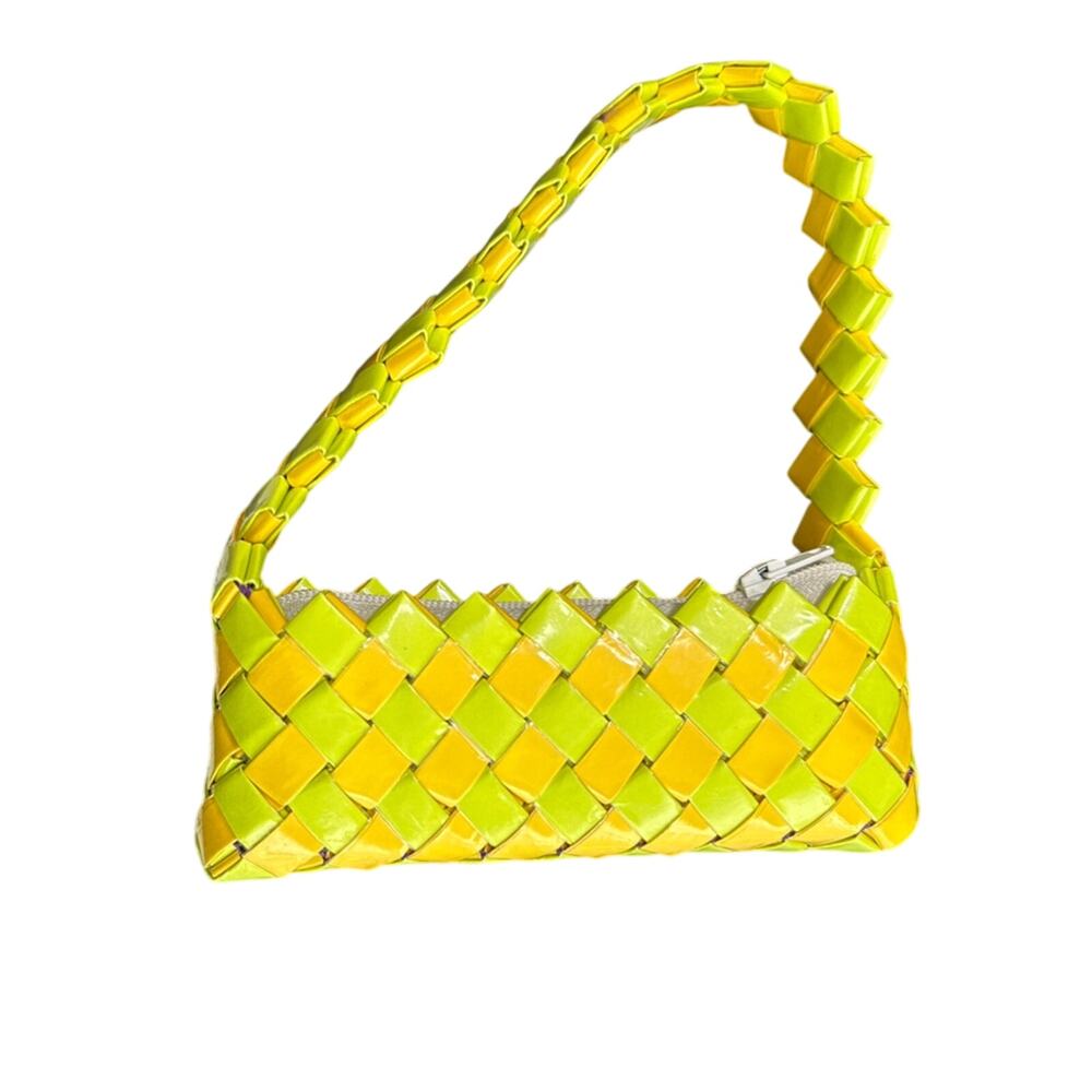 5x3" mini duct tape handmade bag- with white zipper- handle- yellow lime green